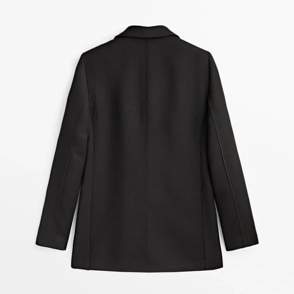 NWT. Massimo Dutti Black 100% Wool Micro-Textured Open Blazer. Size 2, 4. - Picture 7 of 15